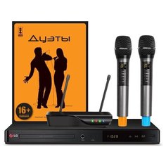 LG "УНИВЕРСАЛЬНЫЙ-3" - караоке комплект, Bluetooth, Line In/Out, два радиомикрофона, функция "ЭХО", "НЧ", "ВЧ", "Чувствительность" на микрофонах, оценка исполнения