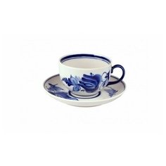 Чашка чайная с блюдцем. Гжельская мануфактура. Форма " Янтарь", рисунок "Тюльпан". 210 мл.