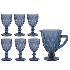 Набор для напитков с графином. Lenardi. Форма "Кубок", рисунок "Камея (синий)". 7 предметов. Подарочная упаковка.