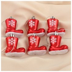 Украшение елочное Зимнее волшебство "Сапожок со снежинкой", 6 шт, 4*4 см красный (4192529)