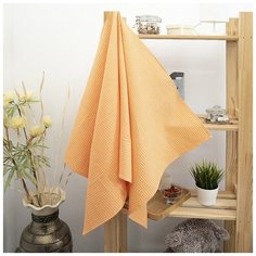 Полотенце вафельное банное, полотенце вафельное пляжное Premium, Вселенная текстиля, Хлопок, 150/75 см, № 131/3, цвет оранжевый