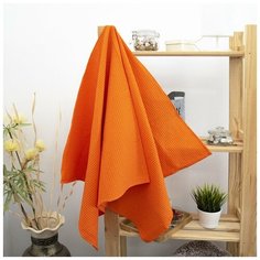 Полотенце вафельное банное, полотенце вафельное пляжное Premium, Вселенная текстиля, Хлопок, 150/75 см, № 164, цвет оранжевый