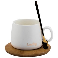 Кружка с деревянным блюдцем Везунчик Эврика
