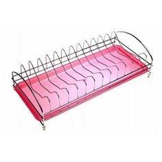 Настольная сушилка для посуды из нержавеющей стали с пластмассовым поддоном, 43х19 см красный Markethot