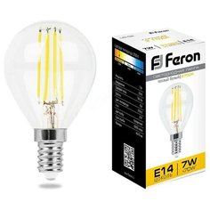 Лампа светодиодная LED 7вт Е14 теплый шар FILAMENT (LB-52) Feron