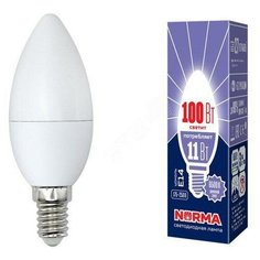 Лампа светодиодная LED-C37-11W/DW/E14/FR/NR Форма свеча, матовая. Серия Norma. Дневной белый свет (6500K). Картон. ТМ Volpe (UL-00003810) Uniel