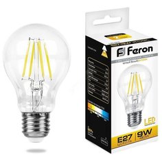 Лампа светодиодная LED 9вт Е27 теплый FILAMENT (LB-63) Feron