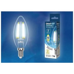 Лампа светодиодная LED 5вт 200-250В свеча диммируемая 450Лм Е14 3000К Uniel Air филамент