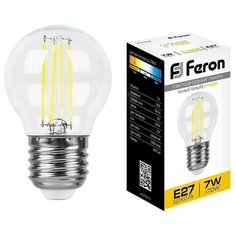 Лампа светодиодная LED 7вт Е27 теплый шар FILAMENT (LB-52) Feron