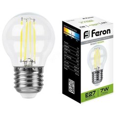Лампа светодиодная LED 7вт Е27 белый шар FILAMENT (LB-52) Feron