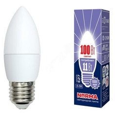 Лампа светодиодная LED- C37-11W/DW/E27/FR/NR . Форма свеча, матовая. Серия Norma. Дневной белый свет (6500K). Картон. ТМ Volpe (UL-00003813) Uniel