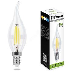 Лампа светодиодная LED 7вт Е14 белый свеча на ветру FILAMENT диммируемая (LB-167) Feron