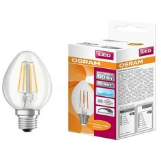 Лампа светодиодная LED 5Вт E14 CLB60D белый, Filament диммируемая,прозр.свеча OSRAM