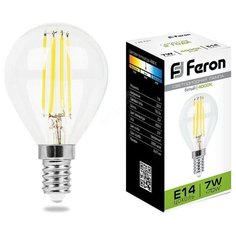 Лампа светодиодная LED 7вт Е14 белый шар FILAMENT (LB-52) Feron