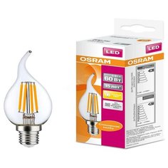 Лампа светодиодная LED 5Вт E14 CLB60 тепло-бел, Filament прозр.свеча на ветру OSRAM