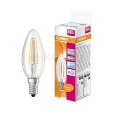 Лампа светодиодная LED 6Вт E14 CLB75 тепло-бел, Filament прозр.свеча OSRAM