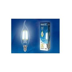 LED- CW35-7,5W/NW/E14/CL GLA01TR Лампа светодиодная. Форма свеча на ветру, прозрачная. Серия Air. Белый свет (4000K). Кар Uniel