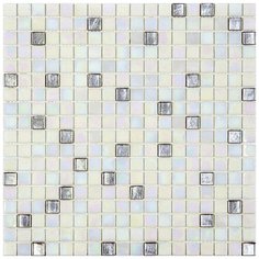 01-Algol New Мозаика смешанного цвета чип 15 стекло Alma Mix бежевый с серебряными вставками квадрат перламутр