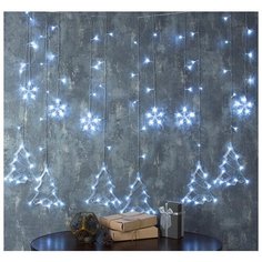 Гирлянда "Бахрома" 2.4 х 0.9 м с насадками "Ёлки", IP20, прозрачная нить, 138 LED, свечение белое, 8 режимов, 220 В Luazon Lighting