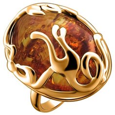 Балтийское золото Серебряное кольцо с янтарем, покр.позолота 51К450070-5П, размер 19