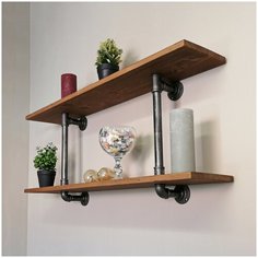 Настенные полки из дерева и труб в Индустриальном стиле, лофт Декор Цех