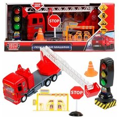 Технопарк "Технопарк" Пожарная машина пластик, инерция, подвижная лестница, открываются двери, 23 см (свет, звук) 1749260-R