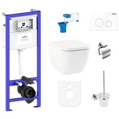 Комплект 9 в 1 Lavinia Boho One 97010017, унитаз, сиденье микролифт, инсталляция, крепление, клавиша смыва, шумоизоляция, диспенсер, ершик, держатель туалетной бумаги