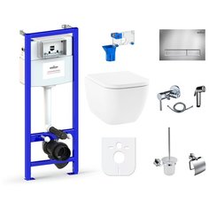 Комплект 10 в 1 Lavinia Boho One 98010014, унитаз, сиденье микролифт, инсталляция, крепление, клавиша смыва, шумоизоляция, диспенсер, смеситель с гигиеническим душем, ершик, держатель туалетной бумаги