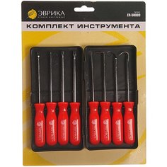 Набор ER-58003 шило (1 шт.)/крючки (изогнутый, 45°, 90°)/отвертки (Sl 1/8, Ph #0, T15, T20), 8 предметов эврика 1/12/48