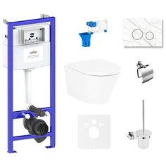 Комплект 9 в 1 Lavinia Boho Biore Rimless 75110374, безободковый унитаз, сиденье микролифт, инсталляция, крепление, клавиша смыва, шумоизоляция, диспенсер, ершик, держатель туалетной бумаги