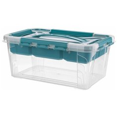 Ящик универсальный С замками И вставкой- органайзером "GRAND BOX", 290х190х124ММ, 4,2Л (Голубой) Econova