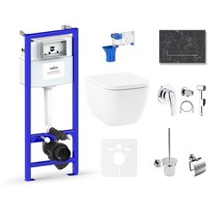 Комплект 10 в 1 Lavinia Boho One 75110531, унитаз, сиденье микролифт, инсталляция, крепление, клавиша смыва, шумоизоляция, диспенсер, ершик, смеситель с гигиеническим душем, держатель туалетной бумаги