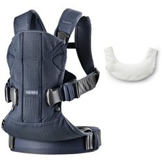 BabyBjorn Эрго-рюкзак One Cotton + нагрудник, цвет: темно-синий/белый