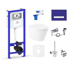 Комплект 10 в 1 Lavinia Boho Biore Rimless 75110639, безободковый унитаз, сиденье микролифт, инсталляция, крепление, клавиша смыва, шумоизоляция, диспенсер, смеситель с гигиеническим душем, ершик, держатель туалетной бумаги