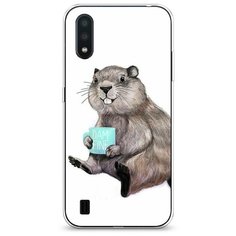 Силиконовый чехол "Бобер с кружкой" на Samsung Galaxy A01 / Самсунг Гэлакси А01 Case Place