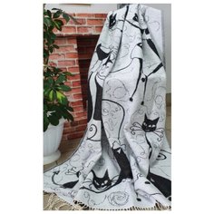 ТМ Ярослав Плед 100% хлопок жаккард 140x200 арт. 9 Кошки черные пл. 340 гр.