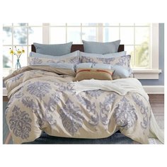 Постельное белье 1.5-спальное Cleo Satin de Luxe 735-SK, сатин, 2 наволочки 70 х 70 см, бежевый/фиолетовый