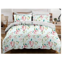 Постельное белье евростандарт Cleo Pure Cotton 178-PC, поплин, 4 наволочки: 50 х 70 и 70 х 70 см, голубой/розовый