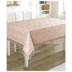 Скатерть с гипюром "Karna. KDK", 160х300 см, цвет: пудра