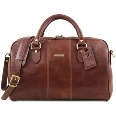 Дорожная кожаная сумка Tuscany Leather Lisbona даффл маленький размер TL141658 Коричневый