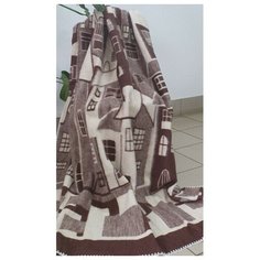 ТМ Ярослав Одеяло 70% шерсть жаккард 190х205 арт. 1 Домики бежево-коричневые