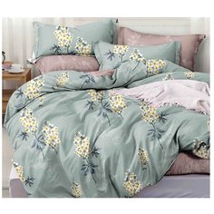 Постельное белье семейное Cleo Pure Cotton 192-PC, поплин, 4 наволочки: 70 х 70 и 50 х 70 см, зеленый/коричневый