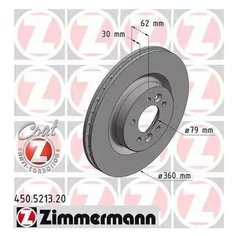 Тормозной диск Zimmermann 450.5213.20 для Land Rover Discovery V, Discovery Sport, Range Rover IV, Range Rover Sport