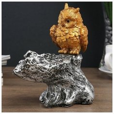 Подсвечник полистоун "Золотой филин" 16х14х18 см 3744952 Сима ленд