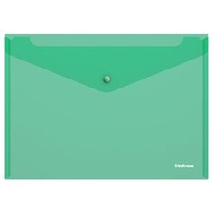 Папка-конверт на кнопке пластиковая ErichKrause Classic, полупрозрачная, A4, зеленый (в пакете по 12 шт