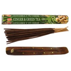 Благовония HEM Ginger & Green Tea (Имбирь и зеленый чай), 20 палочек + подставка