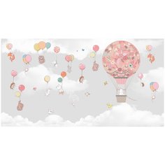 Фотообои Зверюшки на воздушных шарах для детской комнаты/ Красивые уютные обои на стену в интерьер комнаты/ Детские/ На кухню в спальню детскую зал гостиную прихожую/ размер 500х270см/ Флизелиновые