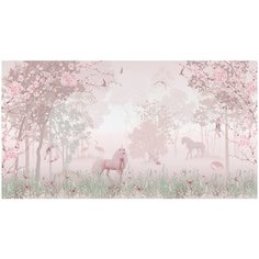Фотообои Сказочный лес с единорогами для девочки/ Красивые стильные обои на стену в интерьер комнаты/ Детские для девочки/ На кухню в спальню детскую зал гостиную прихожую/ размер 500х270см/ Флизелиновые