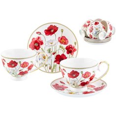 Чайный сервиз Elan gallery Маки, 6 персон, 12 предм., белый/красный
