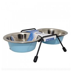 Миска для животных металлическая двойная на подставке DUVO+, голубой, D21см/1890мл (Бельгия)
